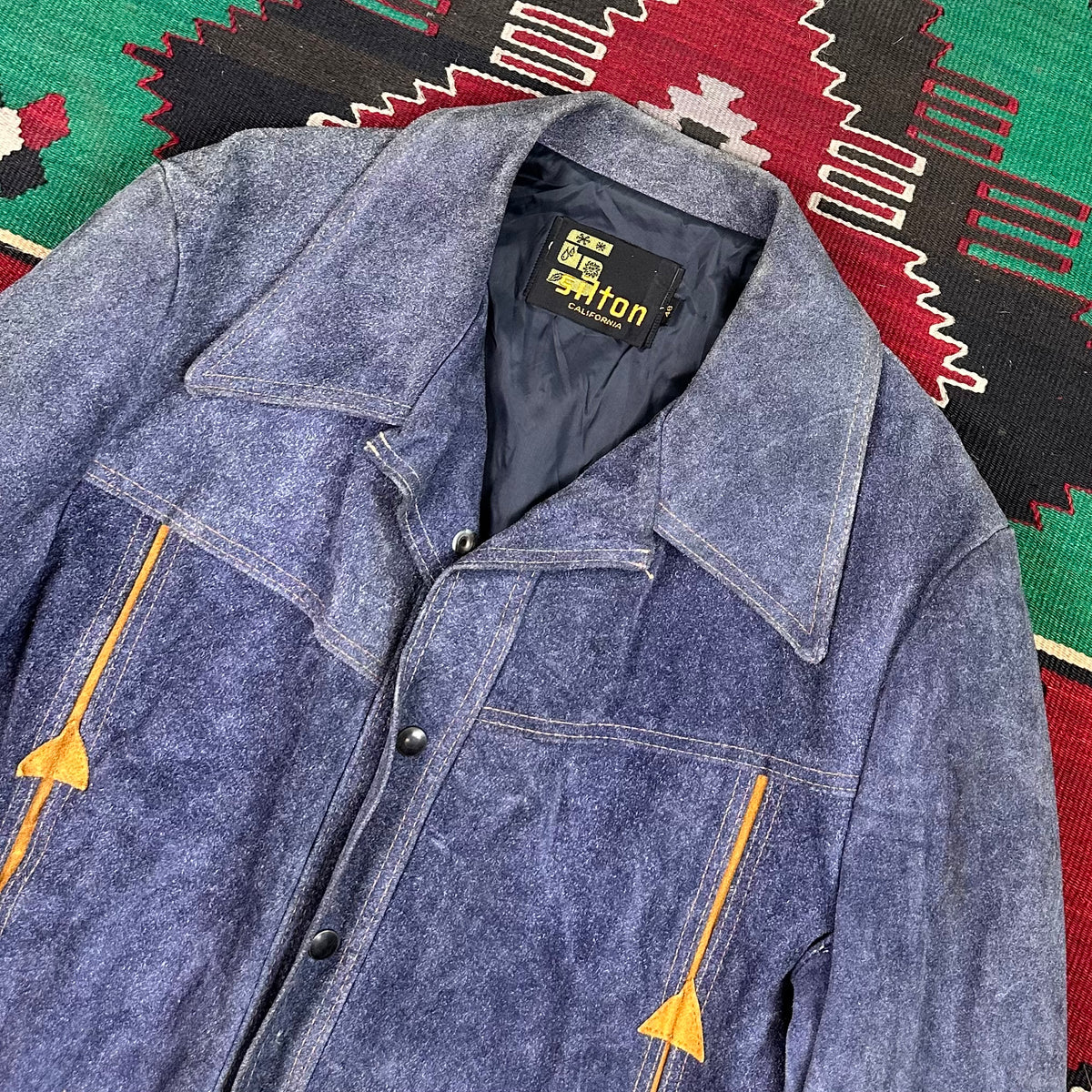 70s Blue suede western trucker jacket by Sliton California tagged 46 fits XL