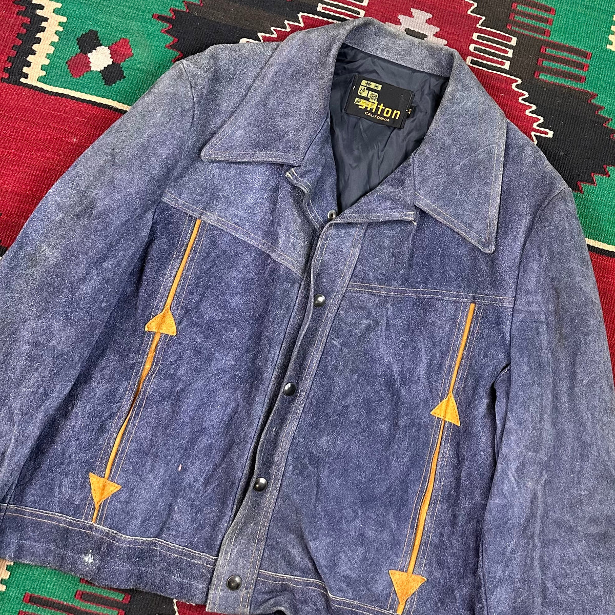 70s Blue suede western trucker jacket by Sliton California tagged 46 fits XL