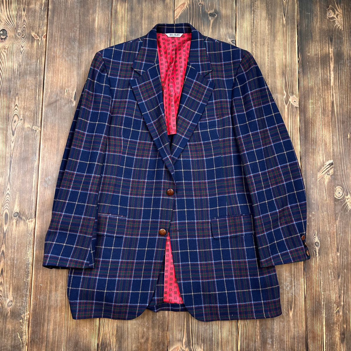 Pre 76 Bill Blass for Syms blue plaid tweed sport coat approx 42