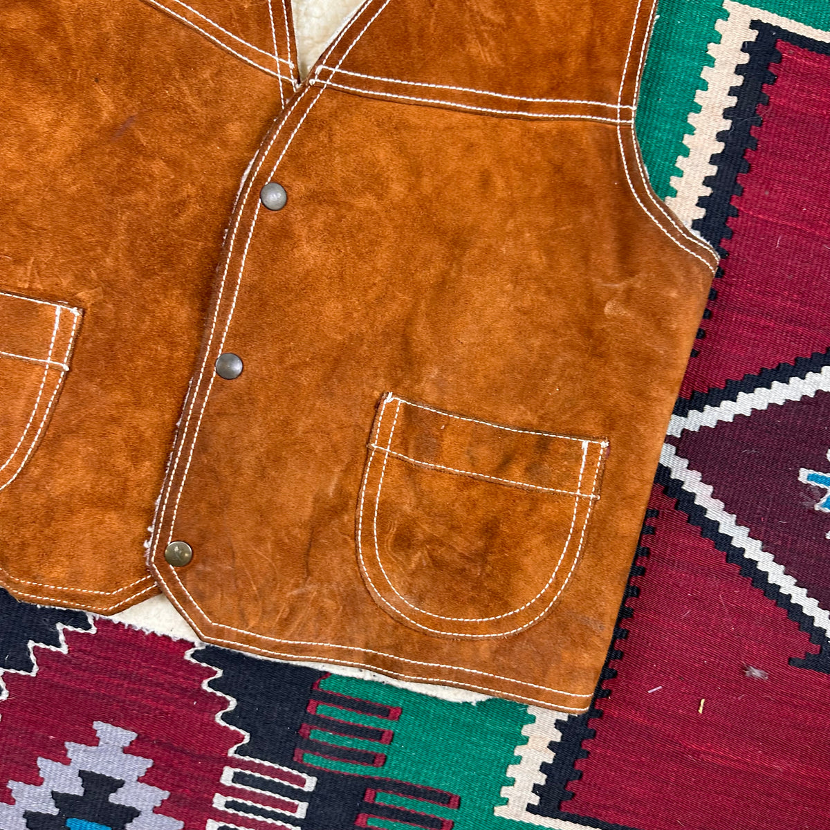 70s brown suede pile lined Sherpa vest medium
