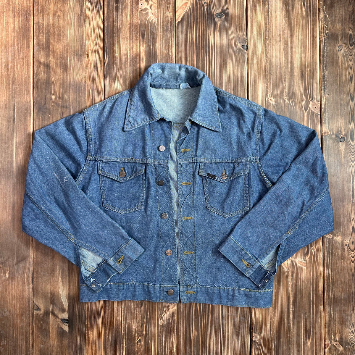 60s Roebucks white tag selvedge denim jean trucker jacket faded medium probably 42