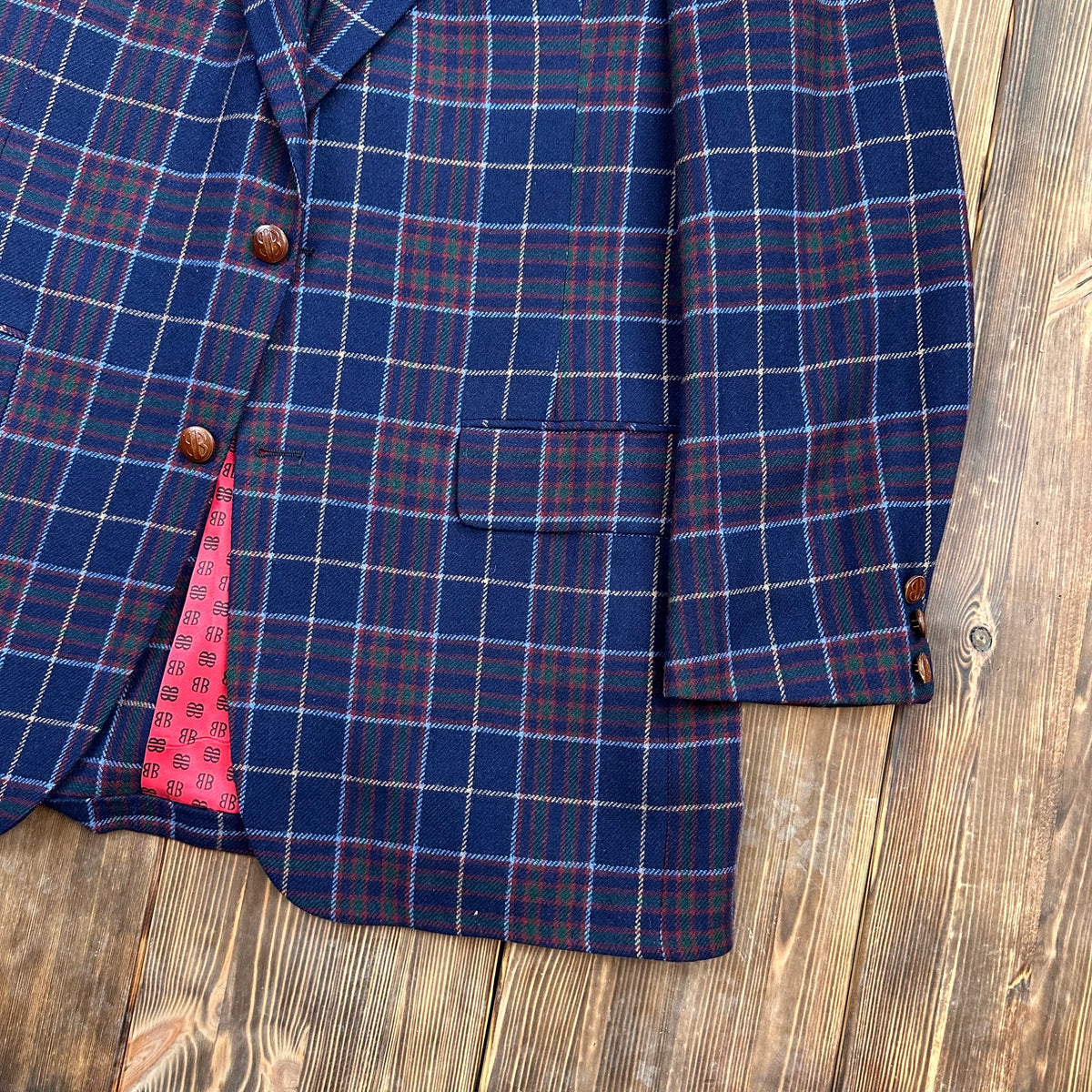 Pre 76 Bill Blass for Syms blue plaid tweed sport coat approx 42