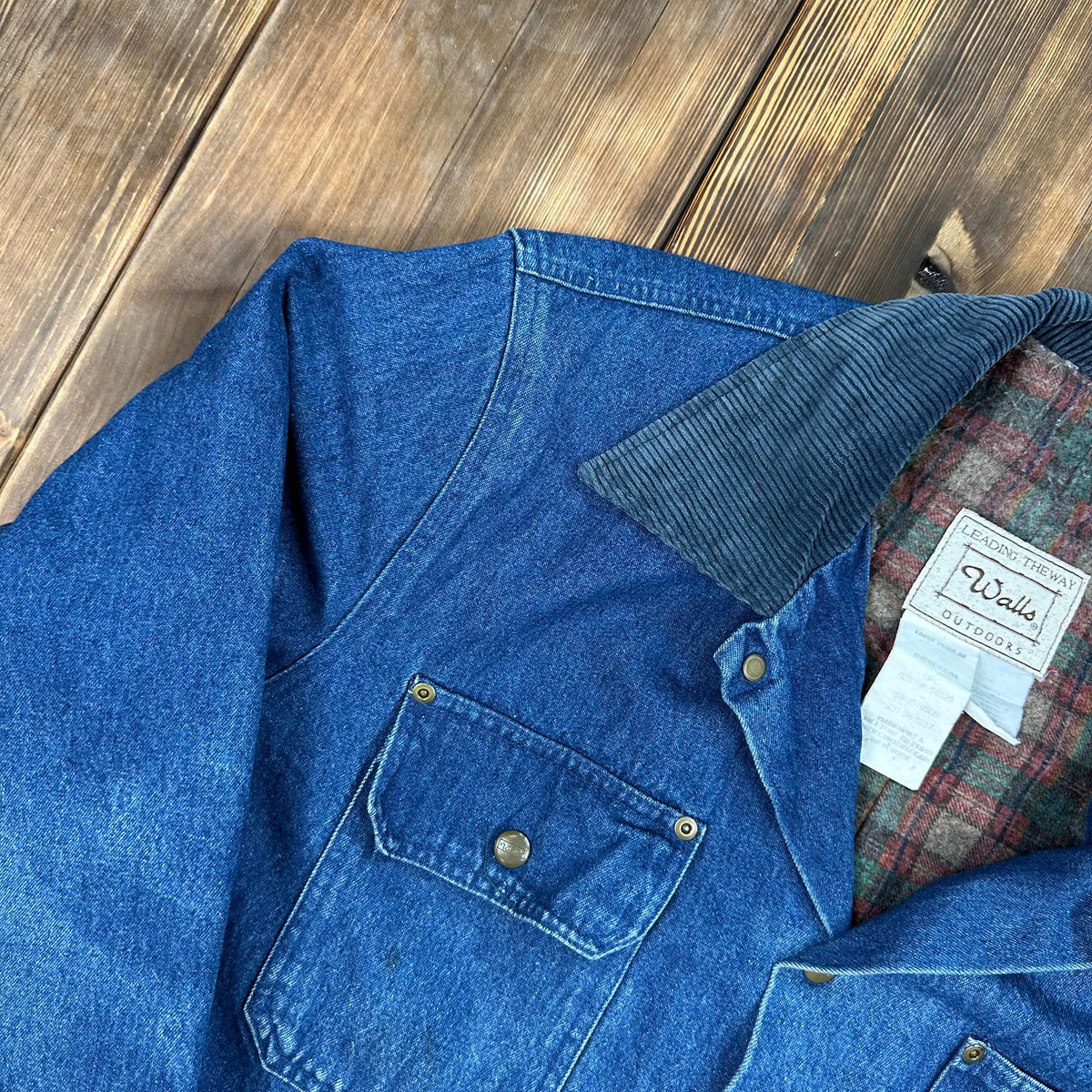 70s Walls blanket lined denim chore coat with brown corduroy collar large (42-44) made USA
