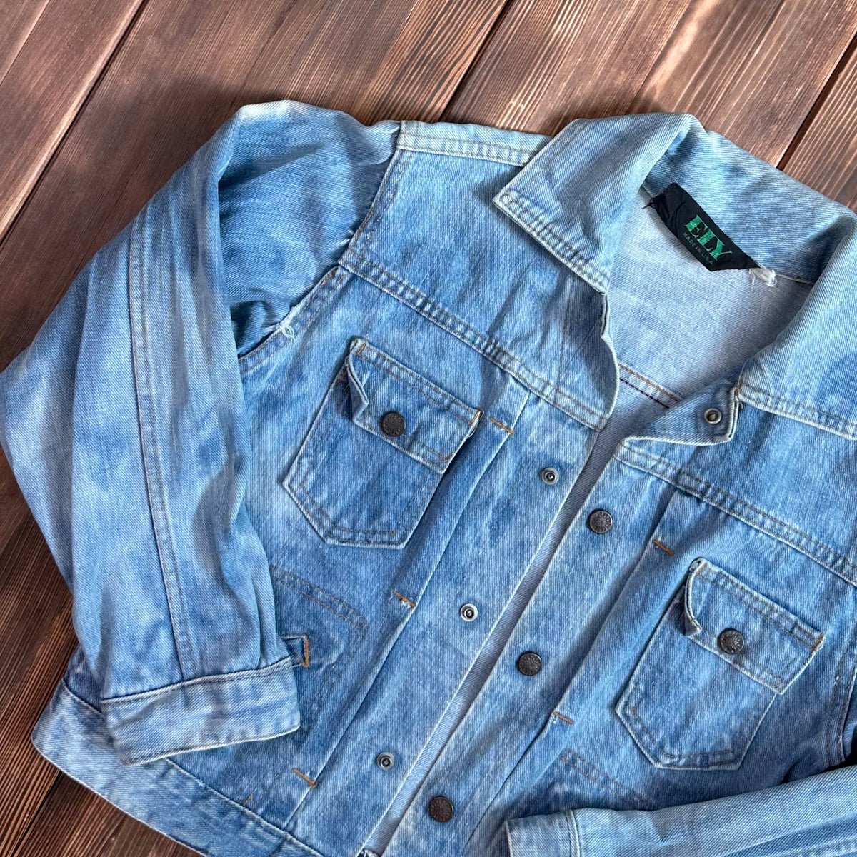 Ely type 2 style pleated front selvedge denim jean jacket bleached size XS 60s/70s