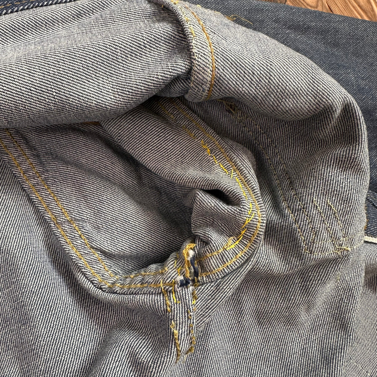 60s Roebucks white tag selvedge denim jean trucker jacket faded medium probably 42