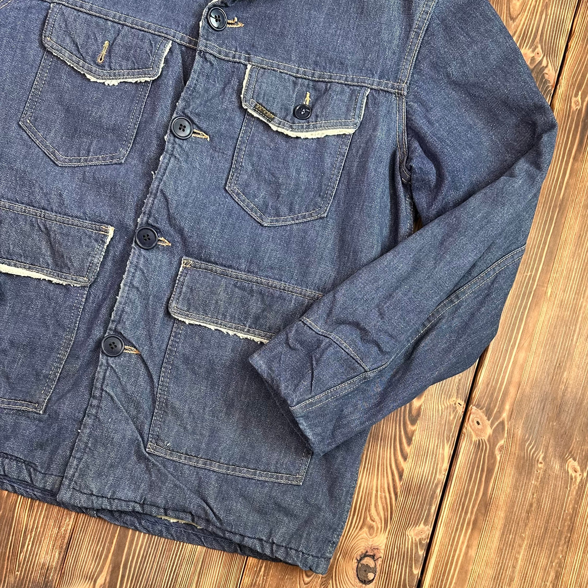 70s Roebucks sherpa pile lined denim coat dark wash size 40R