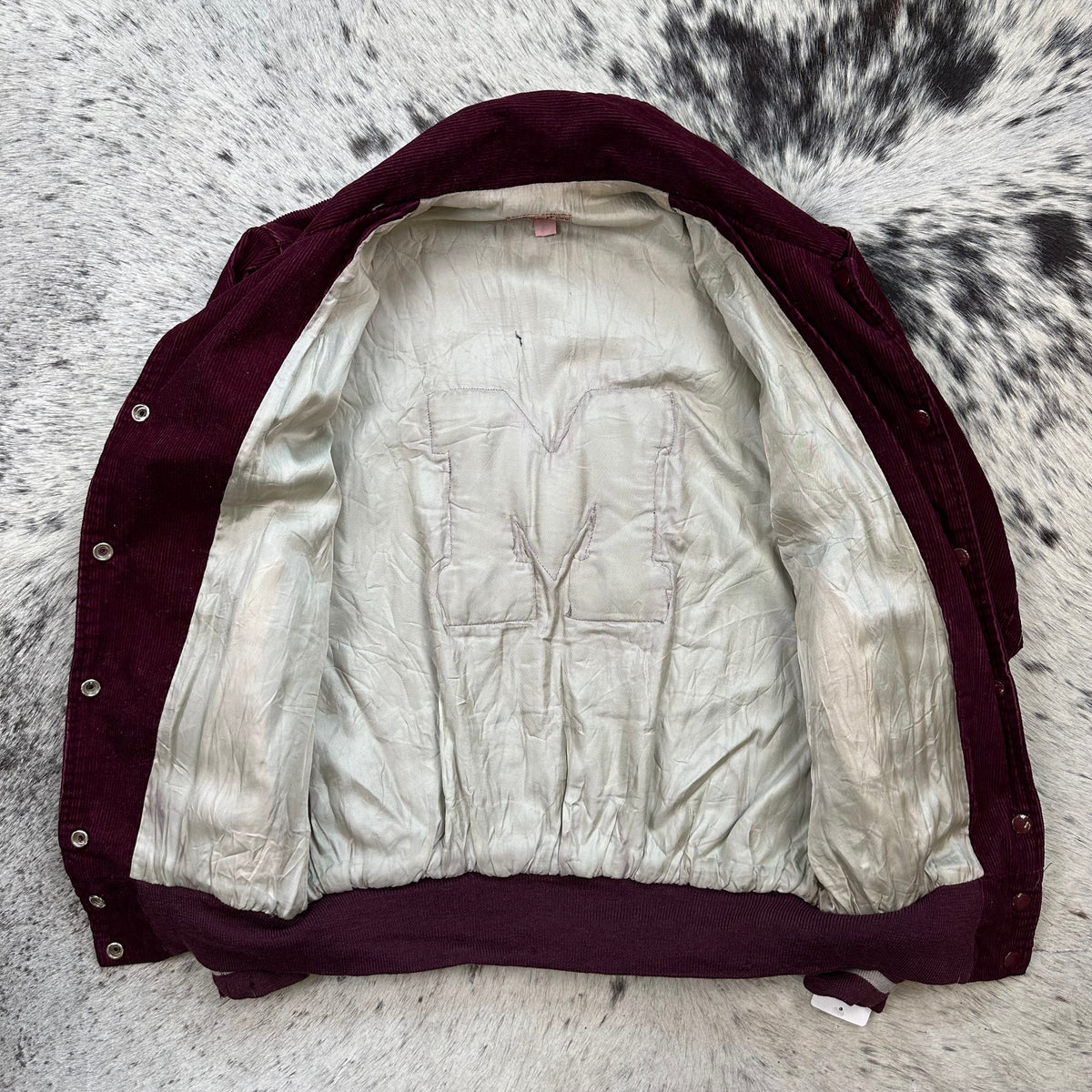60s burgundy corduroy letterman varsity jacket women’s medium men’s small