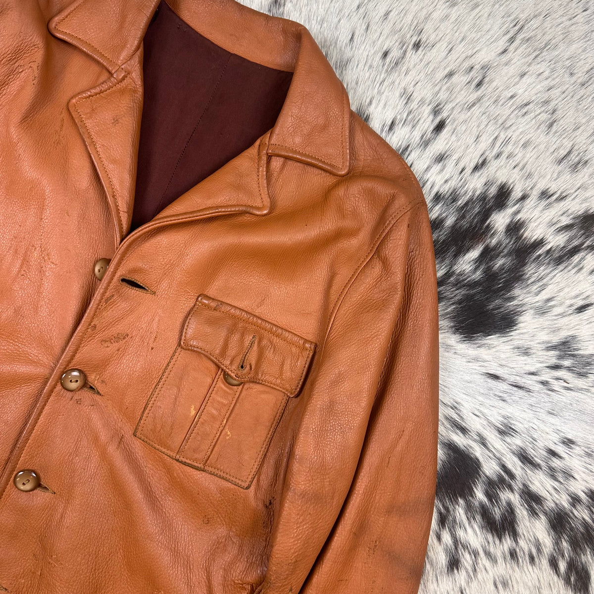 60/70s brown deerskin martingale back buckle short coat jacket medium