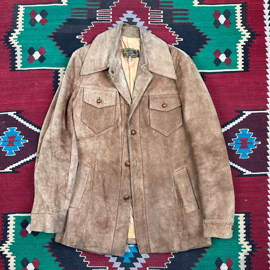 70s brown suede large collar jacket coat made Argentina by Learsi tagged 38 fits small
