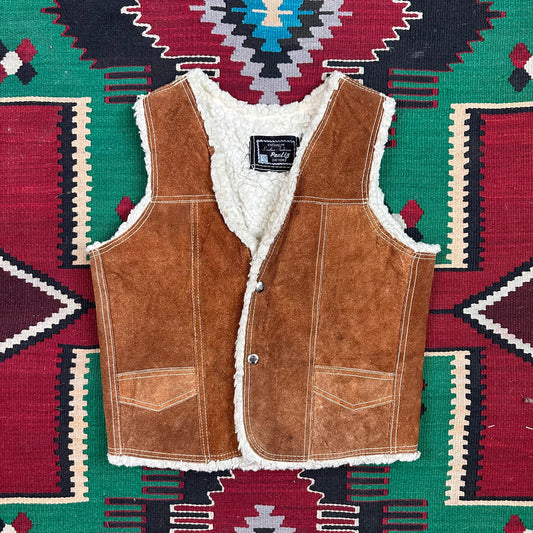 70s brown suede pile lined Sherpa vest size small