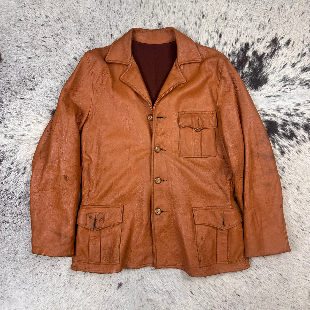 60/70s brown deerskin martingale back buckle short coat jacket medium