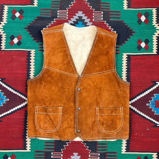 70s brown suede pile lined Sherpa vest medium
