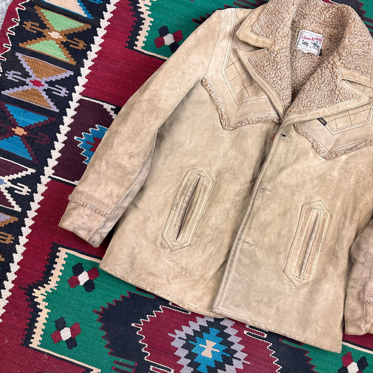70s Lee brown suede pile lined Sherpa western style coat tagged 52 fits large