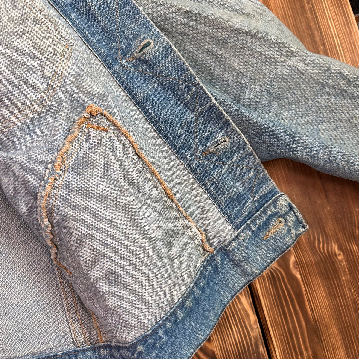 70s Maverick Blue Bell light wash selvedge denim trucker jacket tagged 38 made USA