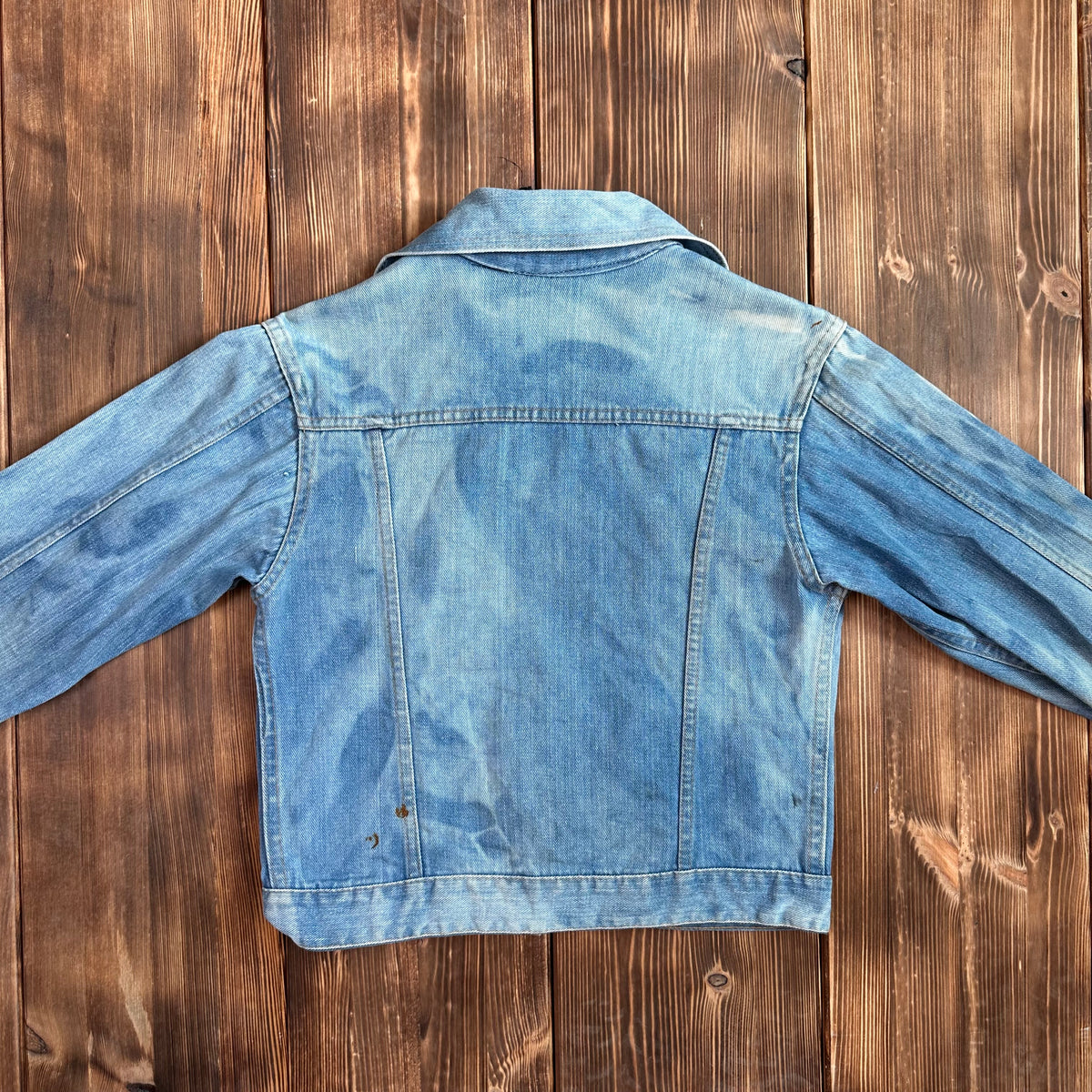 Ely type 2 style pleated front selvedge denim jean jacket bleached size XS 60s/70s