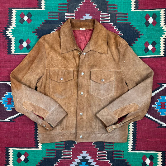 70s brown suede trucker style jacket medium