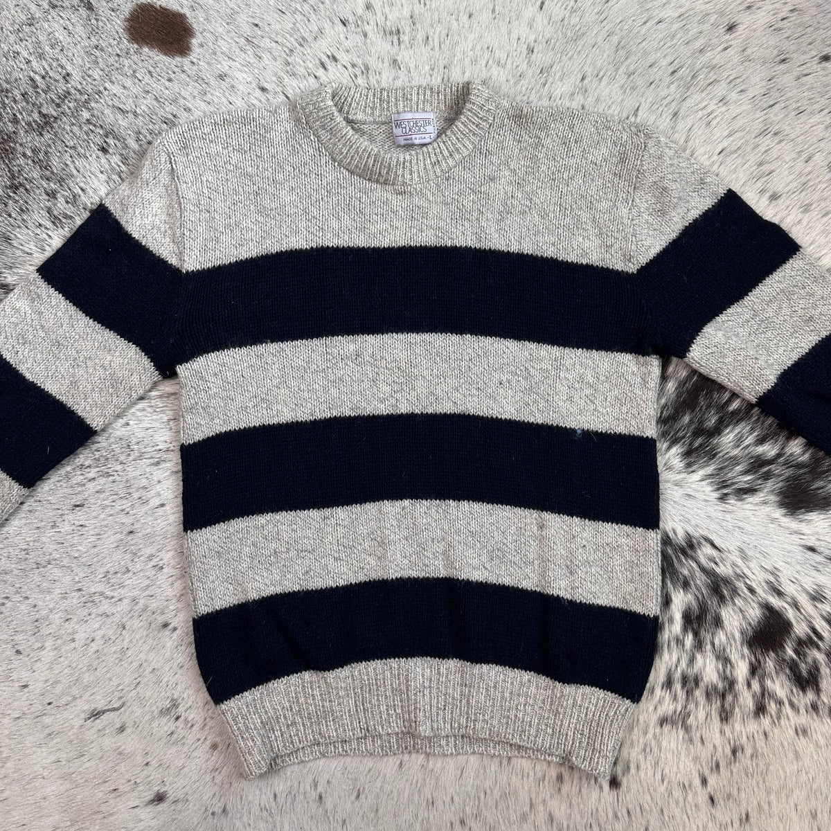 Westchester classics wool striped grey blue sweater L