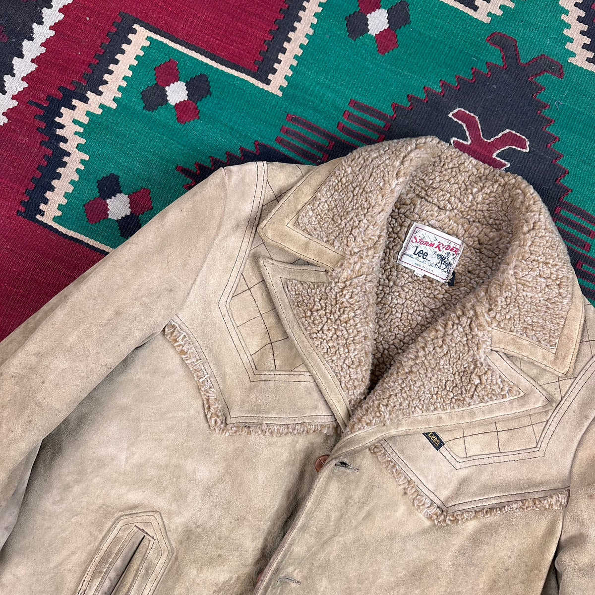 70s Lee brown suede pile lined Sherpa western style coat tagged 52 fits large