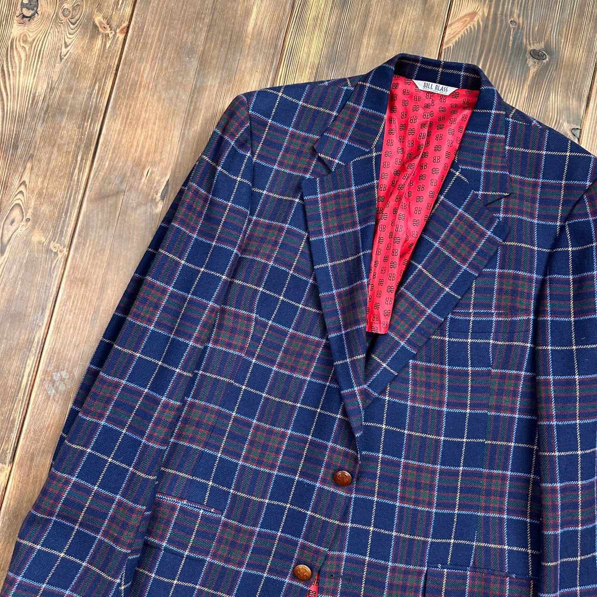 Pre 76 Bill Blass for Syms blue plaid tweed sport coat approx 42