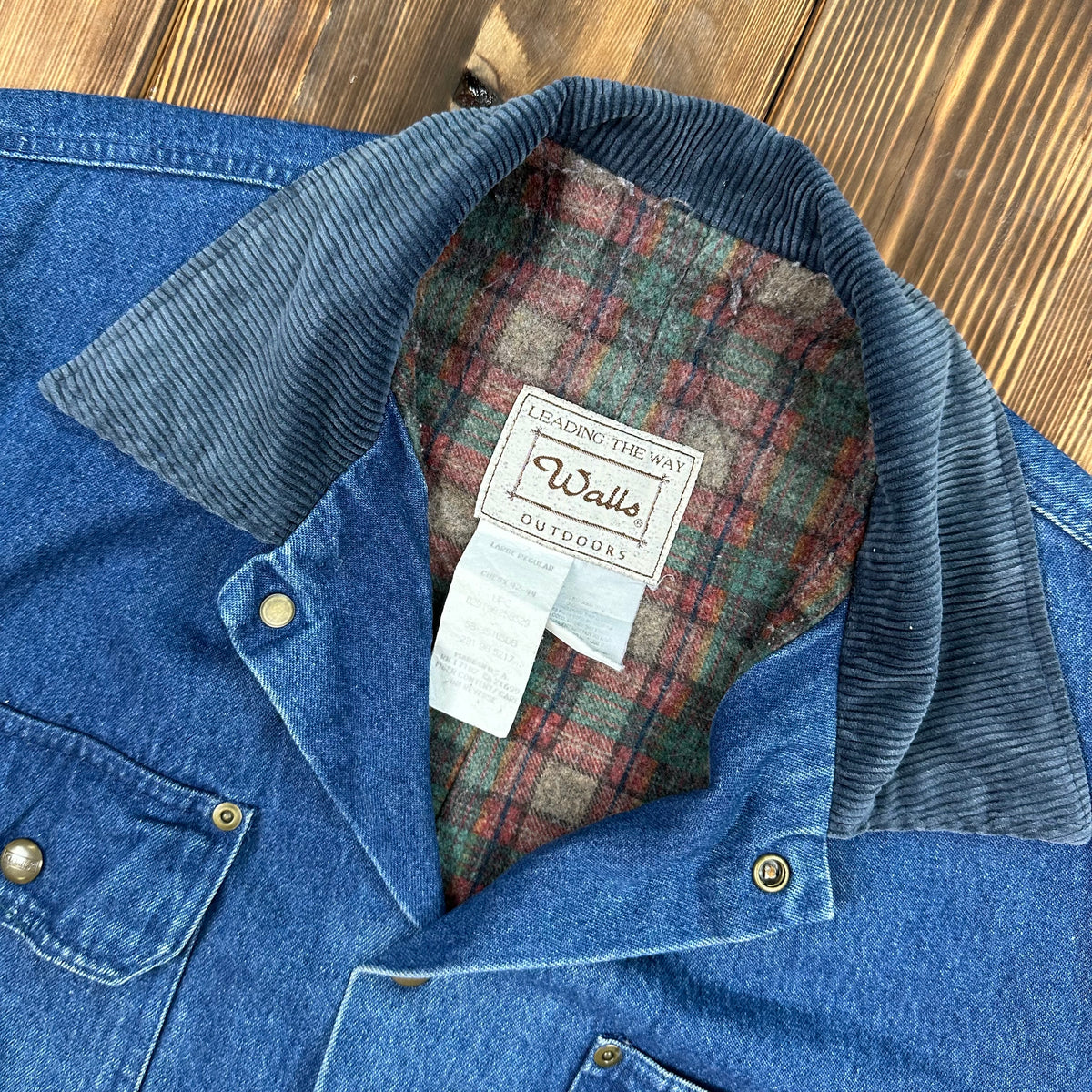 70s Walls blanket lined denim chore coat with brown corduroy collar large (42-44) made USA