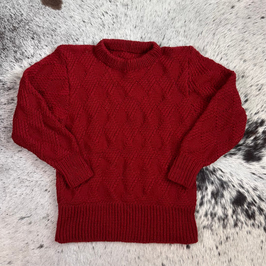 Diamond hand knit all wool deep blood red sweater medium