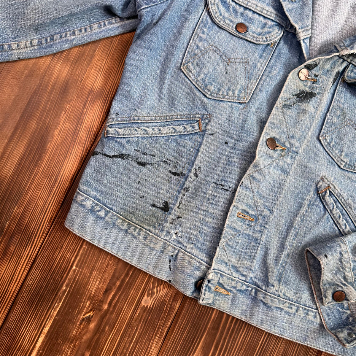 70s Maverick Blue Bell light wash selvedge denim trucker jacket tagged 38 made USA