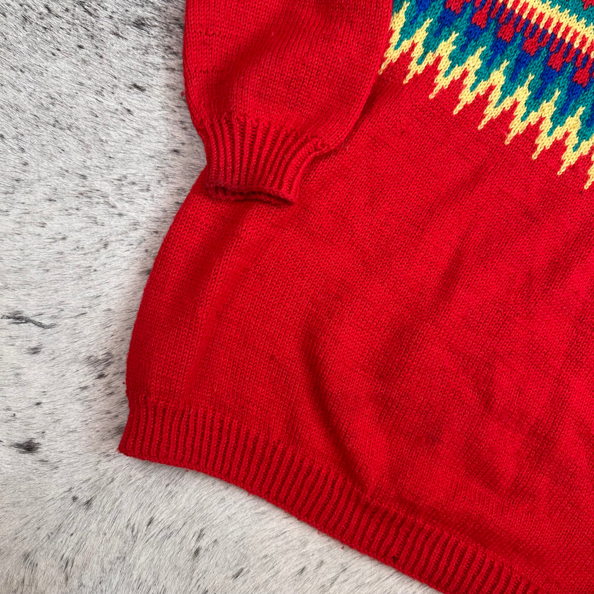 Scandinavian nordic hand knit red sweater fits medium