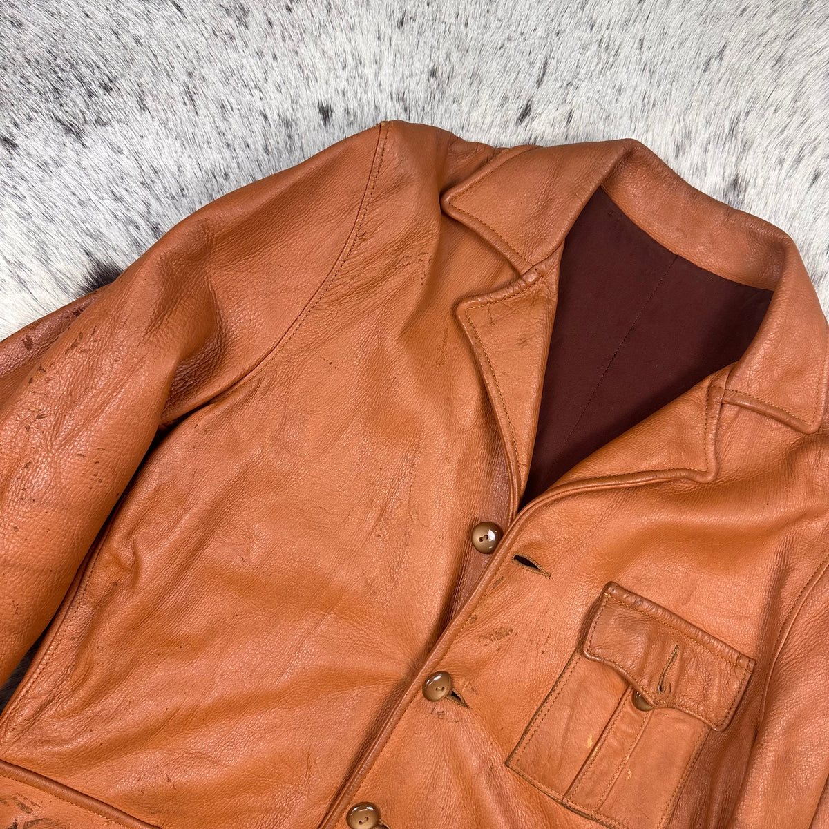 60/70s brown deerskin martingale back buckle short coat jacket medium