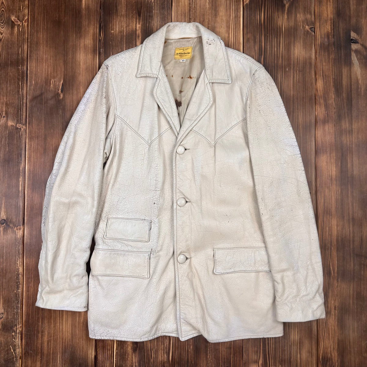 60s white deerskin leather western short coat jacket by Mid Western Sport Togs size 40 fits Medium Long
