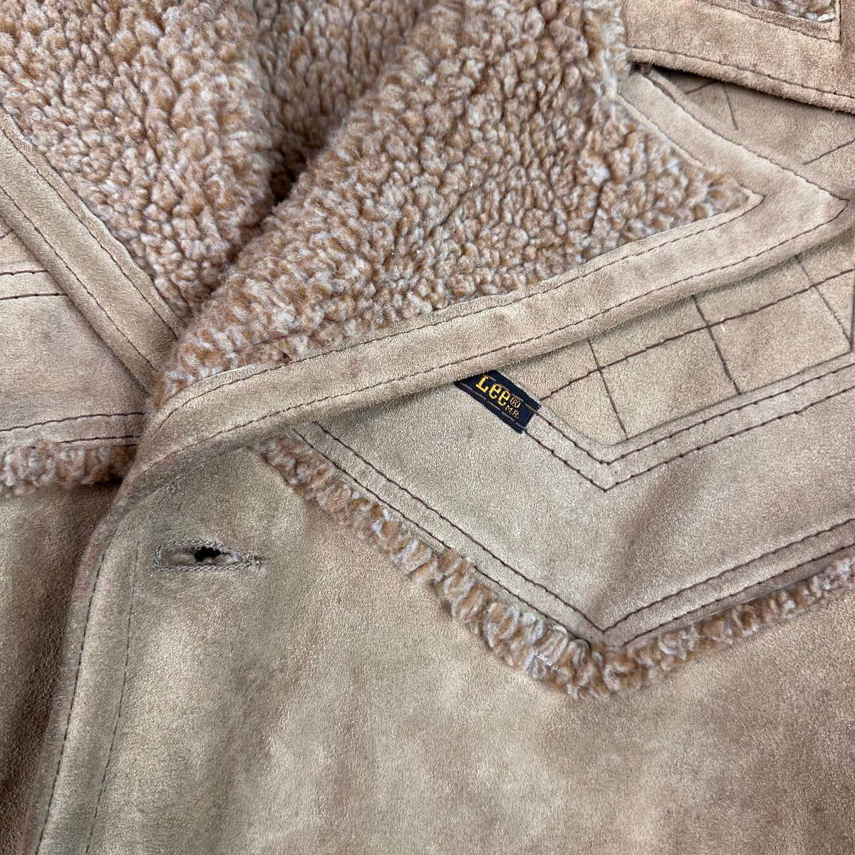 70s Lee brown suede pile lined Sherpa western style coat tagged 52 fits large