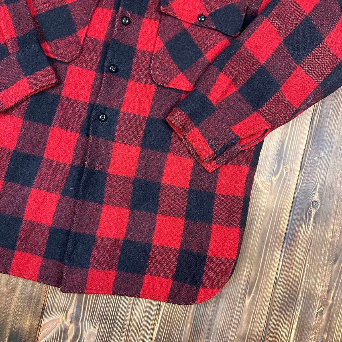 Vintage Buffalo Plaid red black shirt jacket tagged 15.5 fits large long