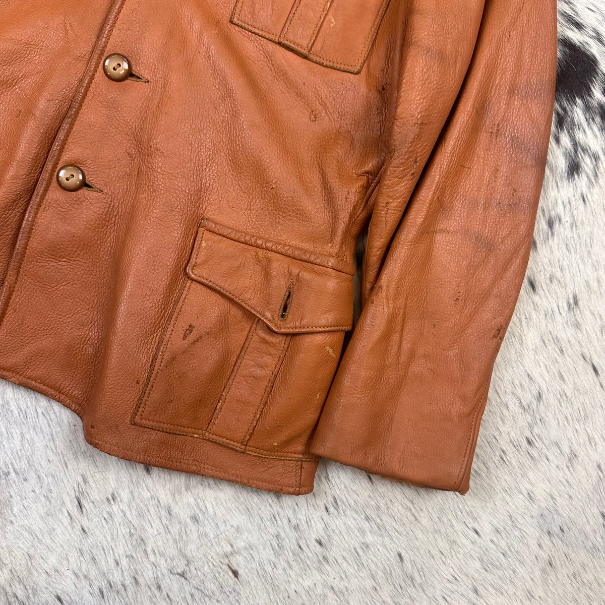 60/70s brown deerskin martingale back buckle short coat jacket medium