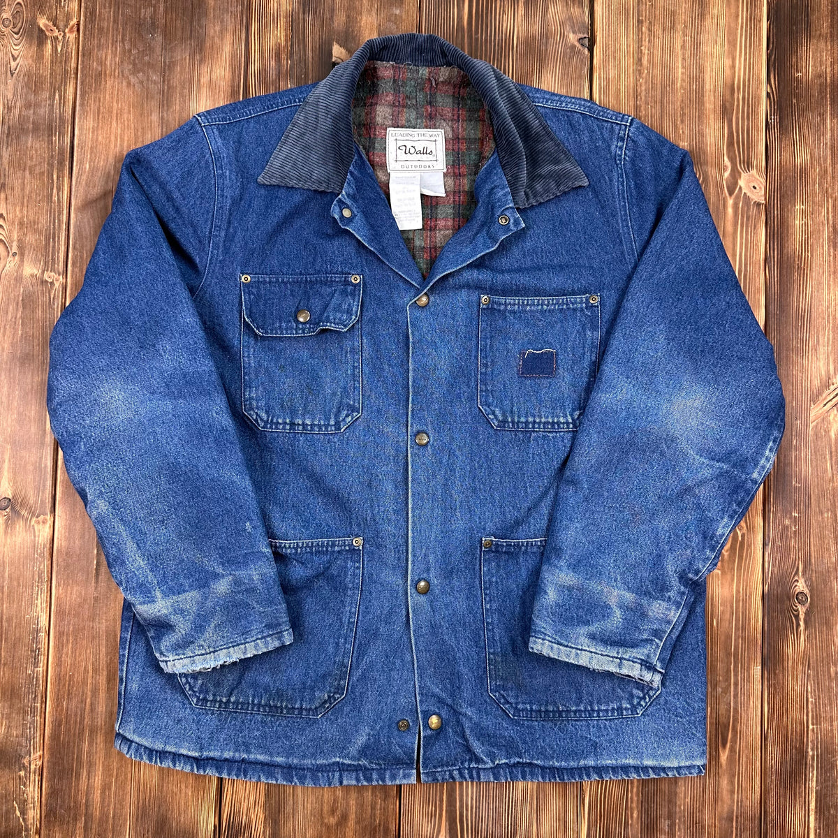 70s Walls blanket lined denim chore coat with brown corduroy collar large (42-44) made USA