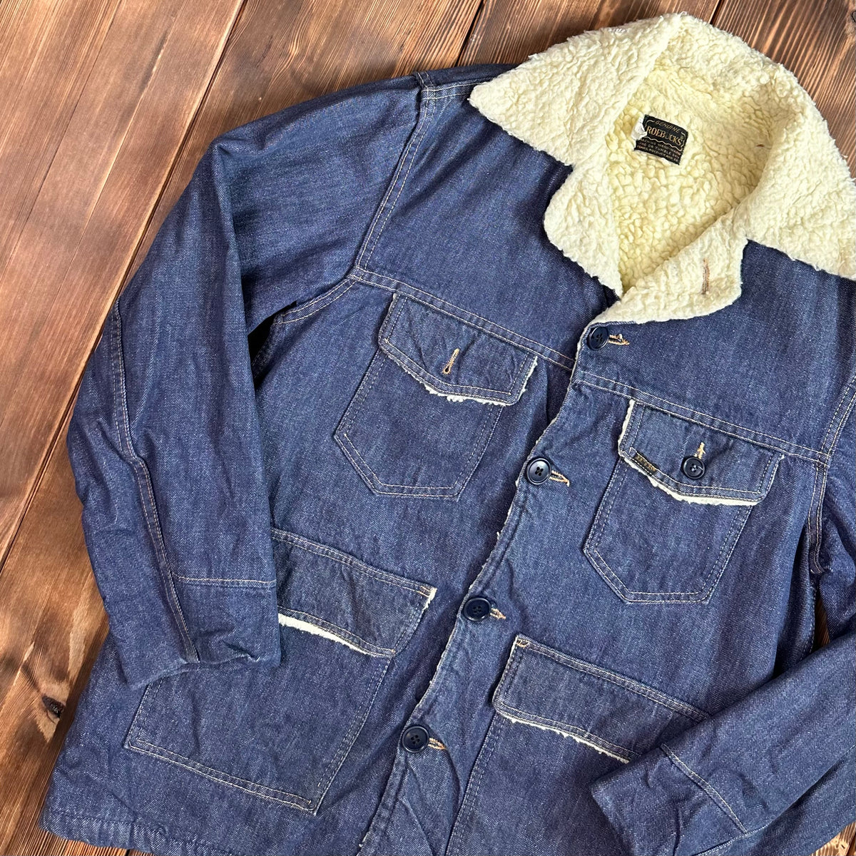 70s Roebucks sherpa pile lined denim coat dark wash size 40R