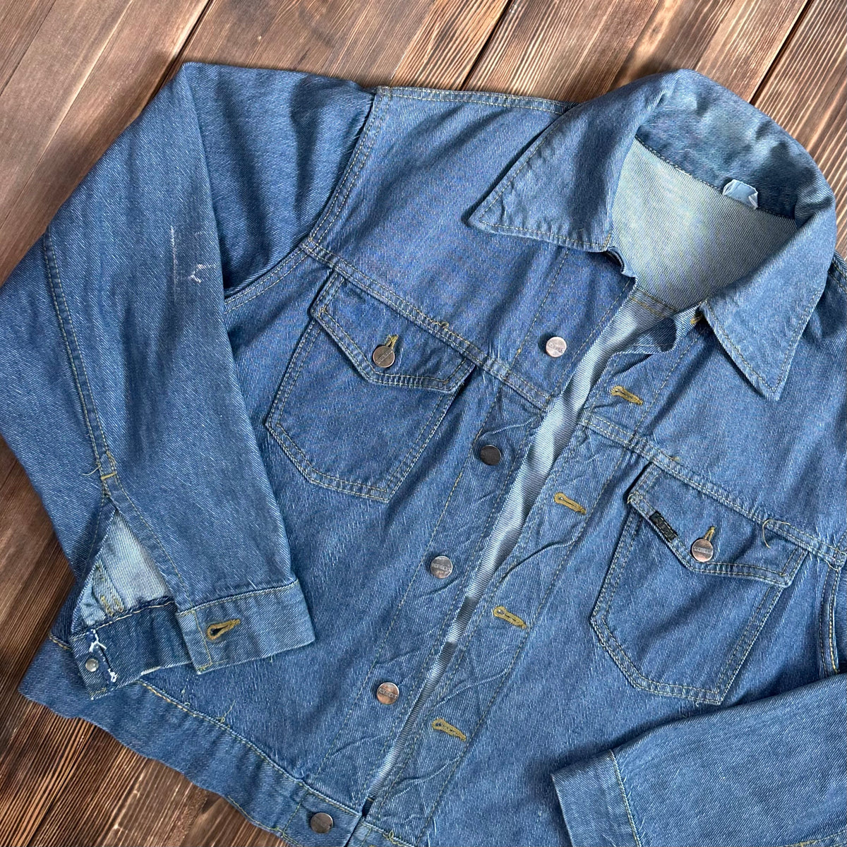 60s Roebucks white tag selvedge denim jean trucker jacket faded medium probably 42