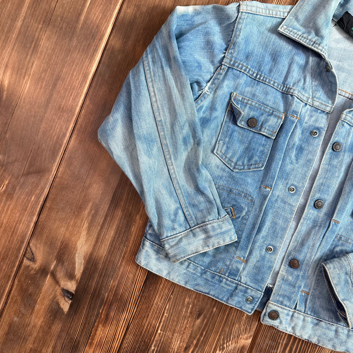 Ely type 2 style pleated front selvedge denim jean jacket bleached size XS 60s/70s