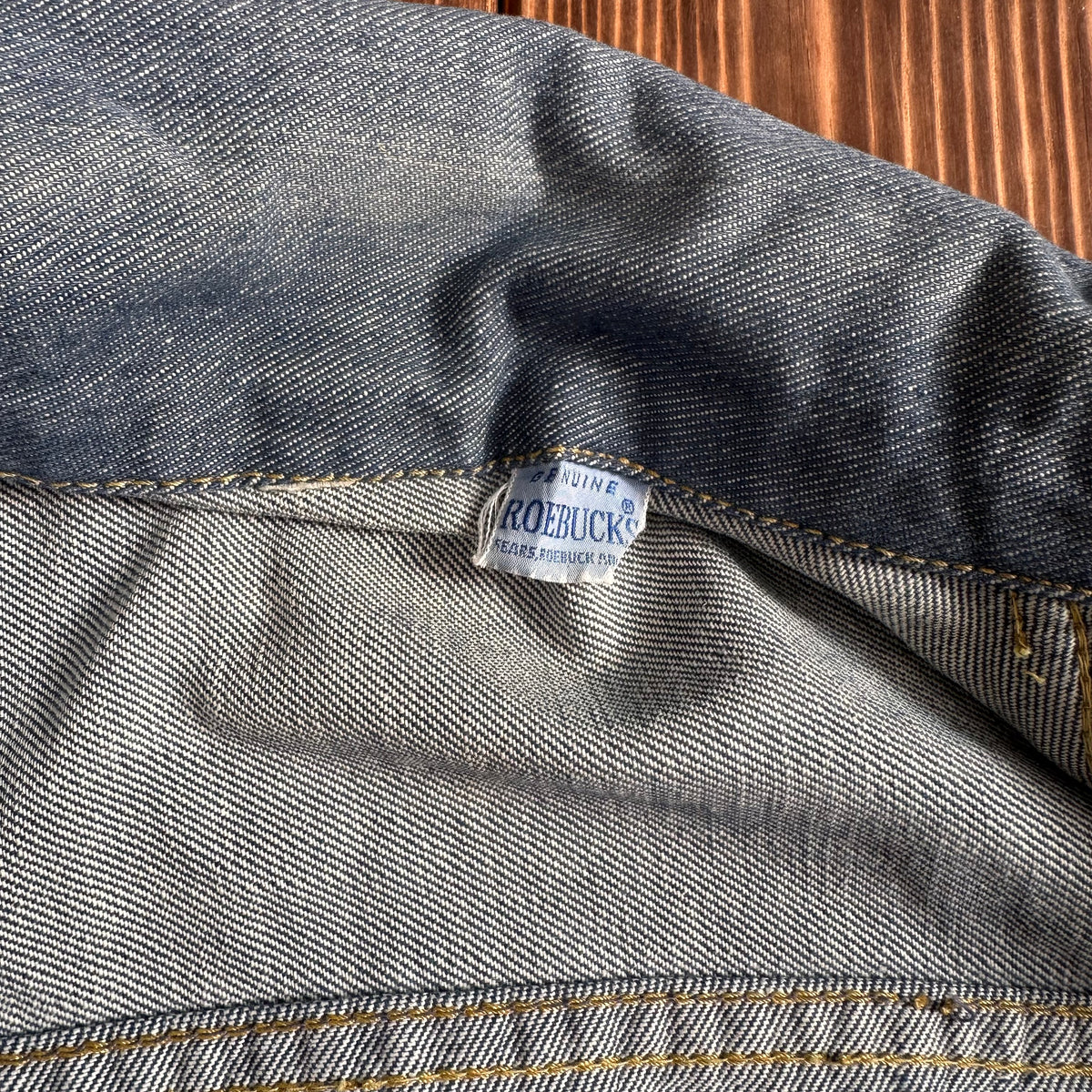 60s Roebucks white tag selvedge denim jean trucker jacket faded medium probably 42