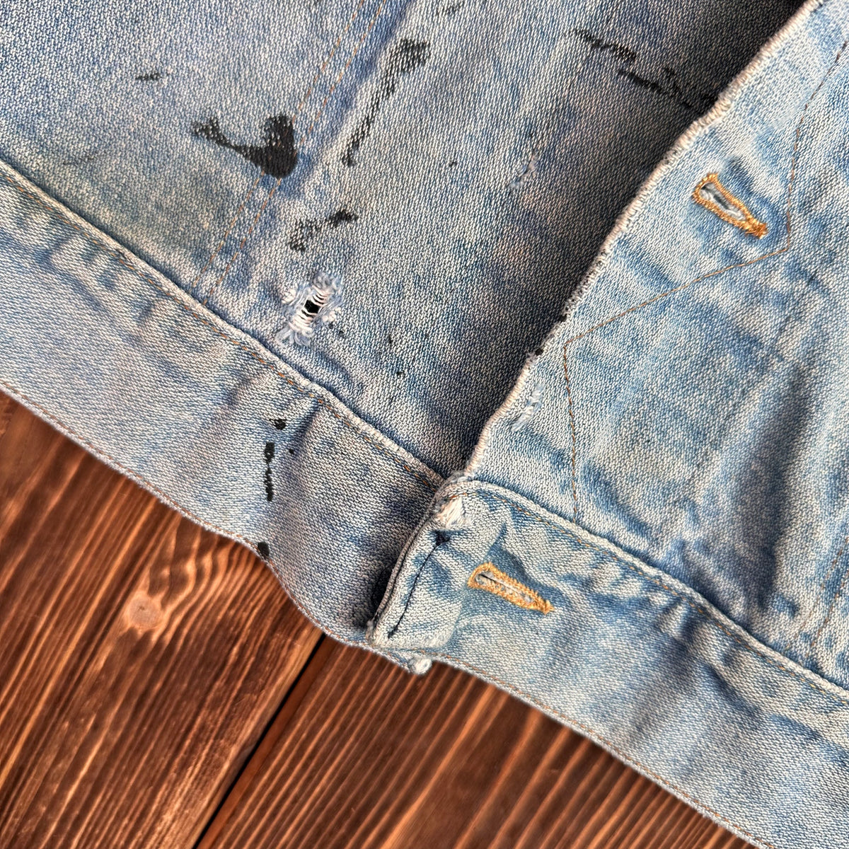 70s Maverick Blue Bell light wash selvedge denim trucker jacket tagged 38 made USA