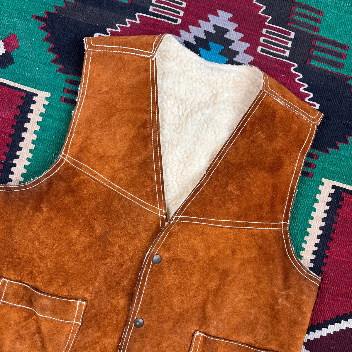 70s brown suede pile lined Sherpa vest medium