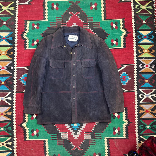 70s William Barry blue suede contrast stitching coat fits XL