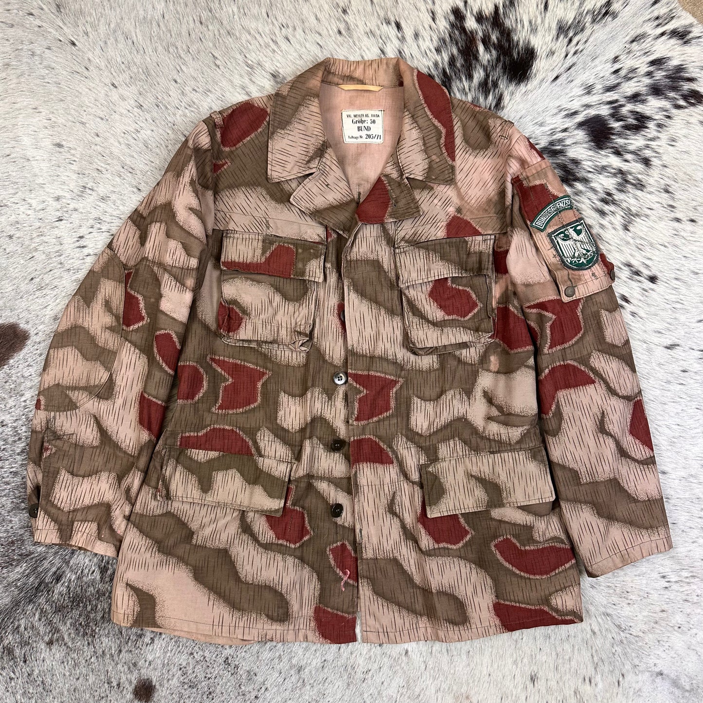 West German BGS Border Gaurd Bundesgrenzschutz Sumpfmuster camo jacket tagged 50 modern large 1971