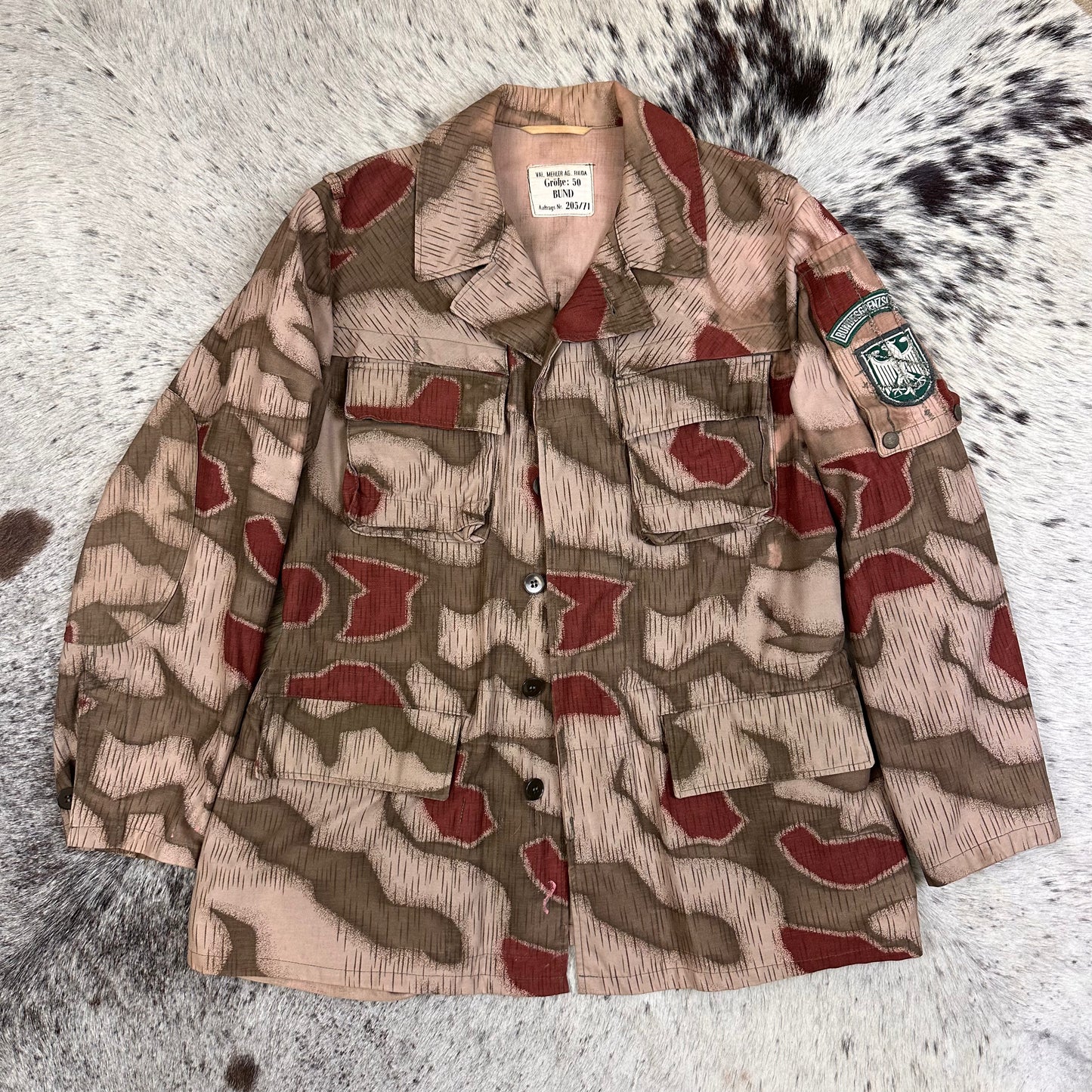 West German BGS Border Gaurd Bundesgrenzschutz Sumpfmuster camo jacket tagged 50 modern large 1971