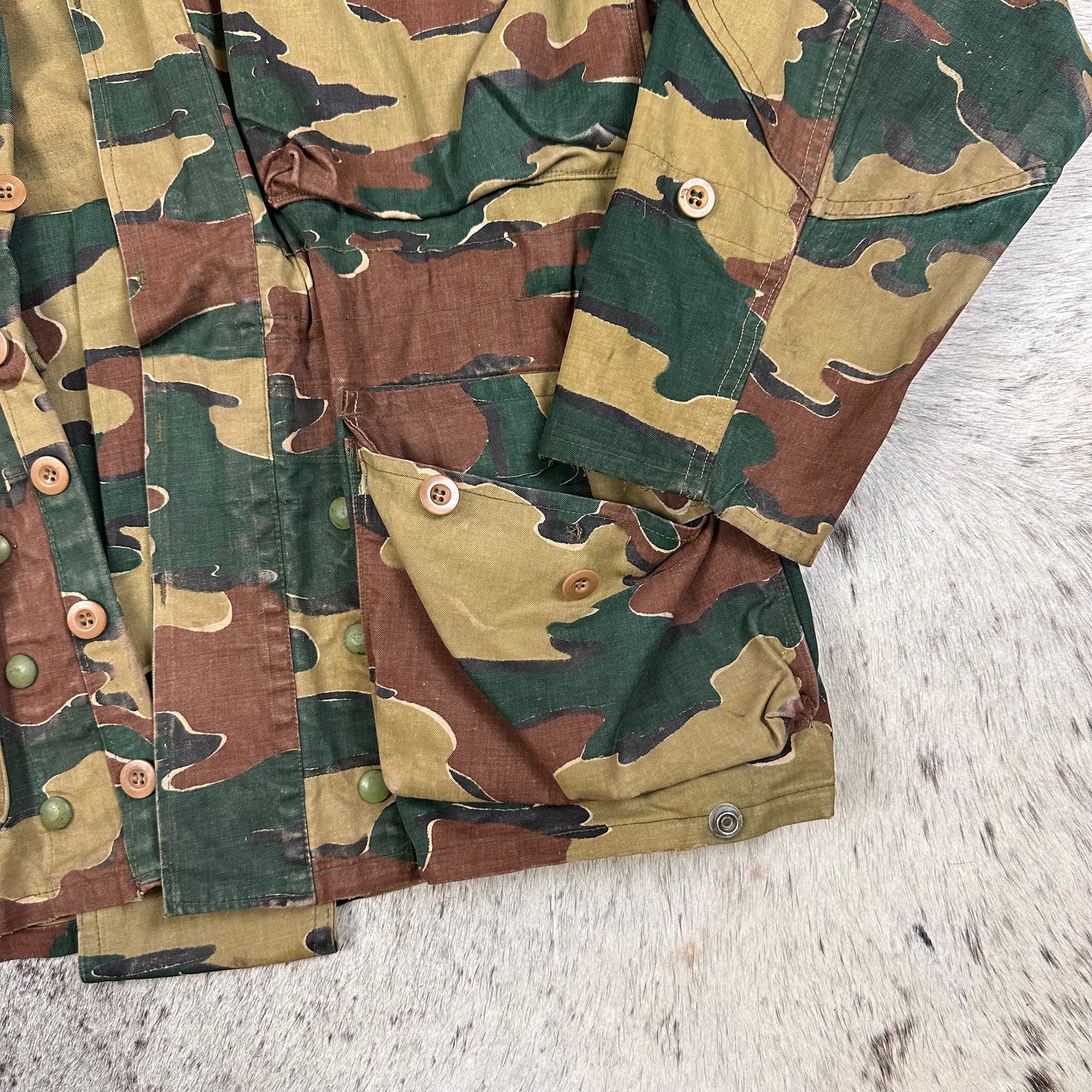 50s Belgian heavy canvas jigsaw camo paratrooper jacket with hood approx medium / large