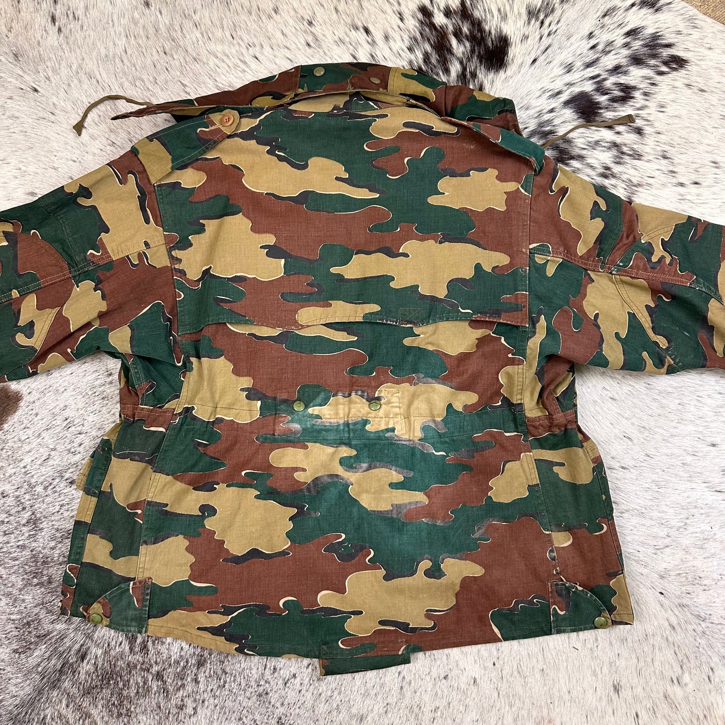 50s Belgian heavy canvas jigsaw camo paratrooper jacket with hood approx medium / large