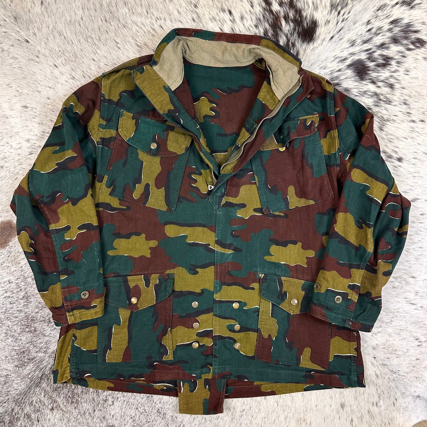 70s Belgian jigsaw camo paratrooper smock jacket cotton twill approx large