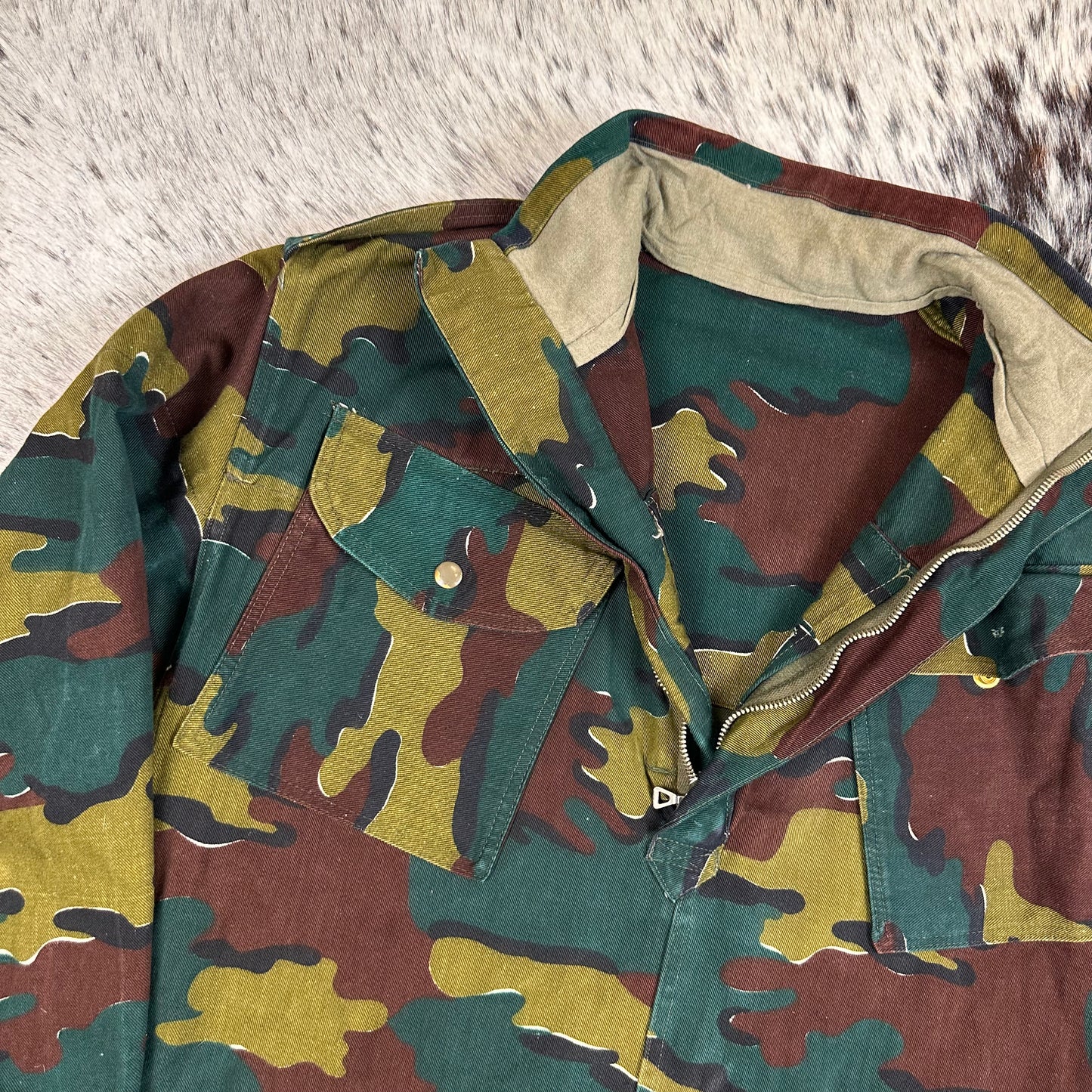 70s Belgian jigsaw camo paratrooper smock jacket cotton twill approx large