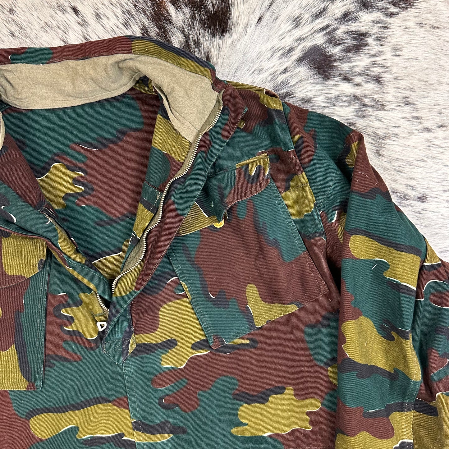 70s Belgian jigsaw camo paratrooper smock jacket cotton twill approx large