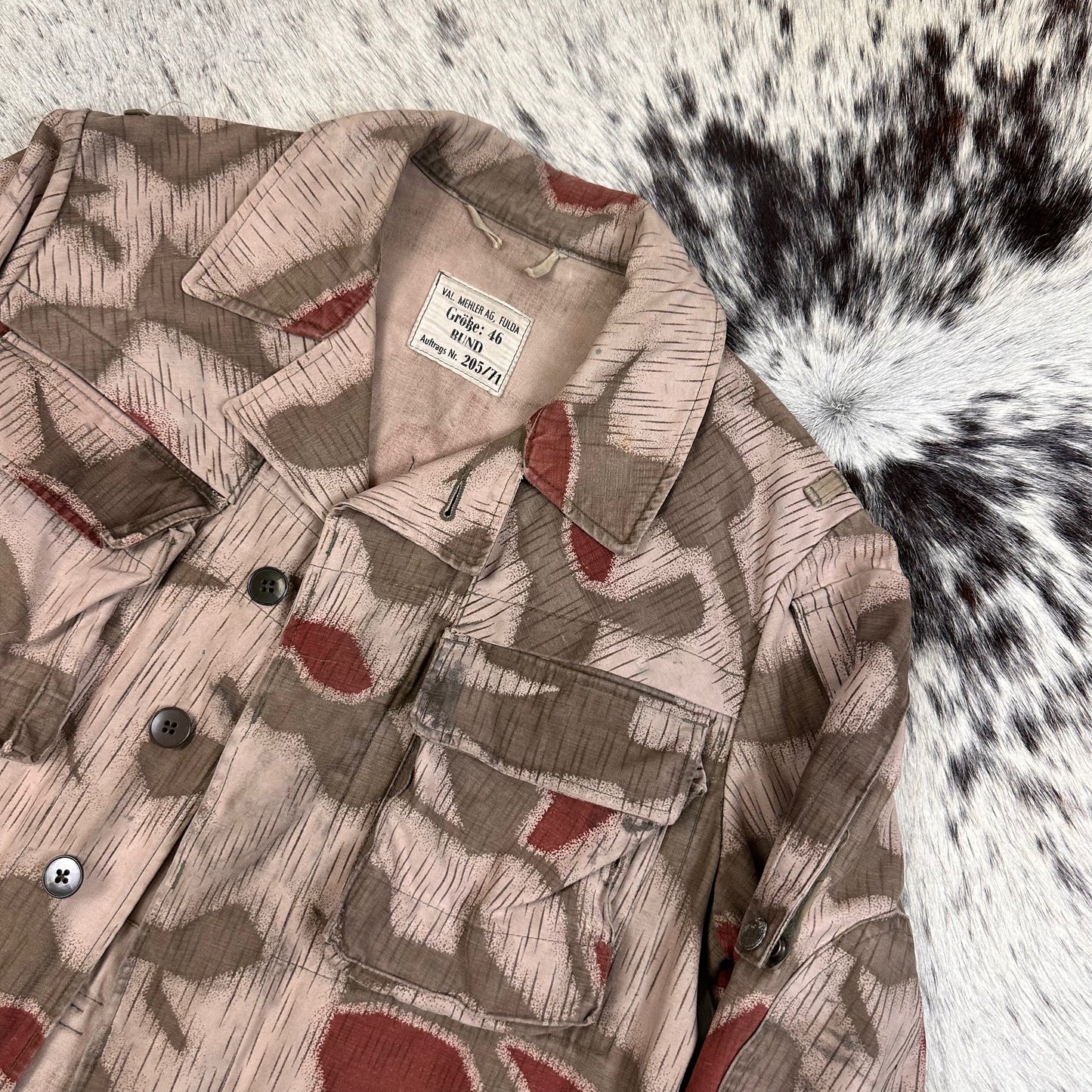West German BGS Border Gaurd Bundesgrenzschutz Sumpfmuster camo jacket tagged 46 modern medium 1971