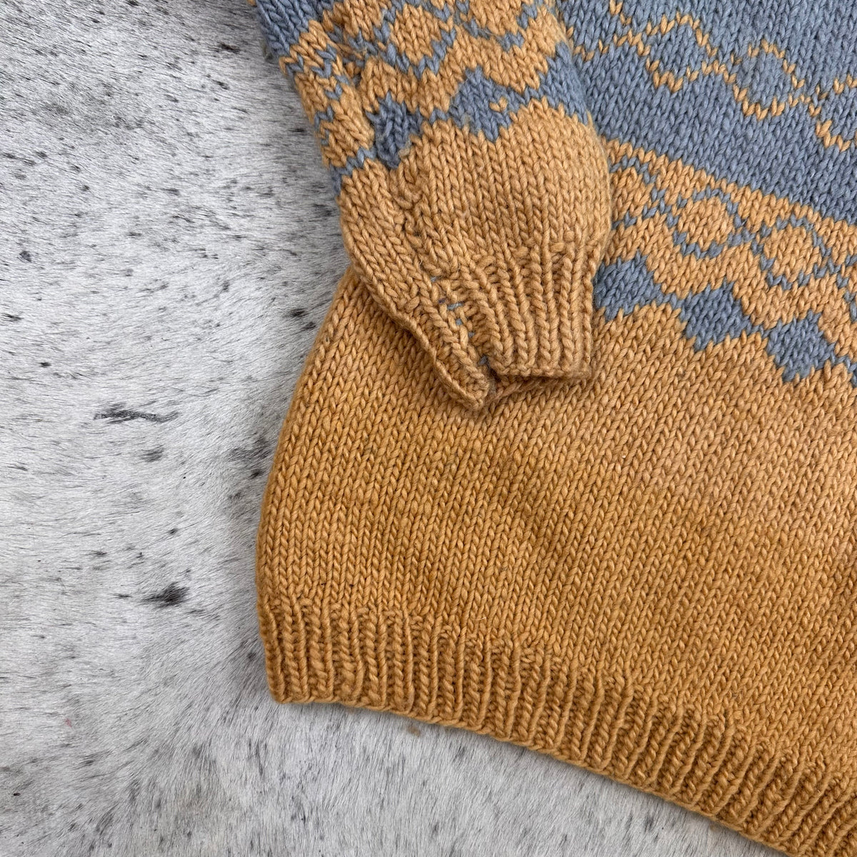 Hand knit tri color diamond weave sweater large
