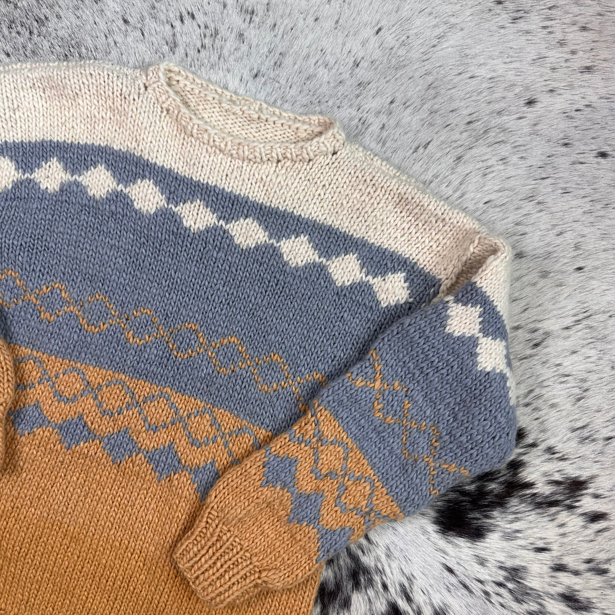 Hand knit tri color diamond weave sweater large